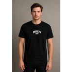 sielta New York Brooklyn Baskılı Çizgili Bisiklet Yaka Unisex Siyah Tişört T-shirt