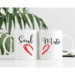 Sielta Soul Mate Baskılı 2'Li Çift Sevgili Kombin Hediyelik Porselen Kupa Bardak - Beyaz - 200 ml