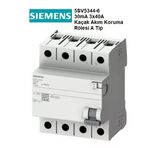 Siemens 5Sv5344-6 4X40 A 400 V 30 Ma A Tipi Kaçak Akım Rölesi