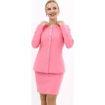 Sıfır Yaka Boydan Düğmeli Ceket-Pembe - 42
