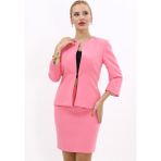 Sıfır Yaka Düz Kısa Ceket-Pembe - 40
