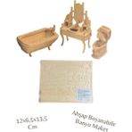Sıfır312 3D Boyanabilir Ahşap Yap Boz Puzzle - Ahşap 3D Banyo Maketi - Ahşap Rengi