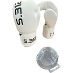 Sıfır312 Boks Eldiveni Dişlik Set Kick Boks Eldiveni, Muay Thai Eldiveni, Maç ve Antrenman Eldiveni + Dişlik - Beyaz - 8 oz
