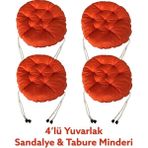 Sıfır312 Yuvarlak Tabure Minderi - Puf Minder 4 Adet - 40 cm Çapında - Kırmızı