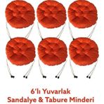 Sıfır312 Yuvarlak Tabure Minderi - Puf Minder 6 Adet - 40 cm Çapında - Kırmızı