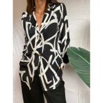 ŞİFON SATEN BLUZ - White Stripes, Saten Gömlek - Desenli - S - M