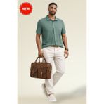 SiFu Tekstil Erkek Polo Yaka Ajurlu Triko Tişört Yazlık Örgü Düğmeli Modern Triko - Yeşil - L - XL
