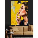 Sigara İçen Sarışın Kadının Pop Art Portresi Dekoratif Kanvas - Mdf Ahşap Tablo