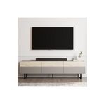 Sign Kapaklı Tv Ünitesi, Tv Sehpası - Metal Ayak - Gri/traverten