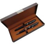 Signator® M566 Parlak Siyah Krom Kalem Seti | Roller + Tükenmez Kalem | Isme Özel Kalem | Hediyelik Kalem