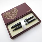 Signator® S259 Sedef Detaylı Siyah Lake Roller Kalem + Tükenmez Kalem Set İsme Özel Kalem Hediyelik Kalem