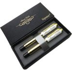 Signator® ST218 Beyaz Gold Kalem Seti - Dolma Kalem + Roller Kalem | Isme Özel Kalem