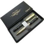 Signator® ST224 Siyah Altın Desenli Kalem Seti - Roller Kalem + Tükenmez Kalem | Isme Özel Kalem