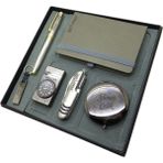 Signator® Victoria | Kişiye Özel Set - Saatli Titanyum Çakmak + 32 Gb. USB Bellek + Not Defteri + Gold Krom Roller Kalem + Çok Fonksiyonlu Çakı ve El Aynası | Isme Özel Hediyelik Set