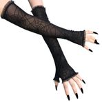 Sihaby Kadın Şeffaf Örümcek Web Eldivenleri,Cadılar Bayramı Örümcek Web Dantel Parmaksız Eldiven,Cosplay Goth Kostüm için Uzun Eldiven, siyah, One Size