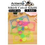 Sihirli Cetvel 3 Adet Plastik Sihirli Daire Cetvel Desen Şablon Çizim Okul Karne Hediye