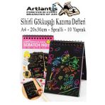 Sihirli Gokkusagi Kazima Defteri A4 20X30 Cm 1 Paket 10 Sayfa Scratch Note Spralli Siyah Sihirli Resim Defteri
