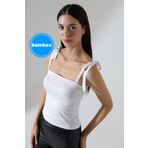 Şiir Bria Kadın Omuzdan Bağlamalı Bambu Straplez Top & Bluz - Beyaz