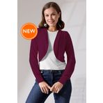 Şiir Hummer Kadın Yumuşak Dokulu Jakarlı Penye Reglan Uzun Kollu Oval Etek Kısa Hırka & Bolero - Mürdüm