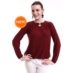 Şiir Kadoma Kadın Bordo Pileli Damla Yaka Aksesuarlı Örme Jakar Penye Uzun Kollu Bluz & Tesettür Bluz