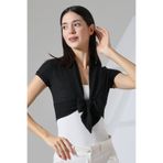 Şiir Mattru Kadın Slim Fit Soft Touch Kısa Kollu Önden Bağlamalı Kısa Penye Hırka & Bolero - Siyah
