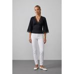 Şiir QUIT Slim Fit Bele Oturan V Yaka Dantel Detaylı Volan Kollu Kadın Bluz & Top & Tshirt - Siyah