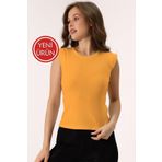 Şiir Shine Kadın Hardal Slim Kalıp Sıfır Yaka Ay Kol Esnek Basic Penye Bluz & Tshirt & Tişört
