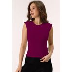 Şiir Shine Kadın Sıfır Yaka Ay Kol Esnek Basic Penye Bluz & Tshirt & Tişört - Mürdüm