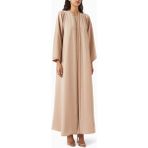 Şık Abaya Takımı Ince Aksesuarlarla Kaplama Abiye Elbise ve Şapka - Bej - XL
