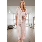 Şık Çiçek Desenli Viskoz Pijama Takımı; Rahat Nefes Alan 100% Kumaş Dayanıklı Malzeme
