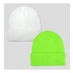 Sık Dokuma Yün Örgü Bere Beyaz - Neon Renk 2'li Set