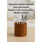 Şık Hasır Rattan Yuvarlak Kaşıklık, Dekoratif ve Pratik Kullanım - Ahşap - Bej - Seçenek 1