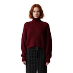 Şık Kadın Oversize Düz Bordo Balıkçı Yaka Crop Kesim 100% Akrilik Kışlık Triko Kazak Kaliteli -Bordo-S