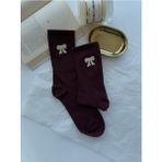 Şık Kurdele Nakışlı Soket Renkli Yazlık Kışlık Unisex Pamuklu Anneler Günü Çorap - Bordo - 36 - 44