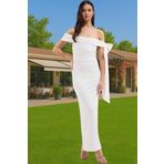 Şık Maxi Örme Abiye Elbise Omuz Fiyonk Detaylı Krep Kumaş Şık Görünüm Modern Stil Konforlu Kesim