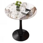 Şık Modern Lale Yemek Masası - Yuvarlak Sinterlenmiş Taş Mermer Üst (60/70/80cm) - Zarif Metal Ayaklar - Oturma Odası Ofis Mutfak Dekoru için İdeal - Boyut: 60 cm Renk: A