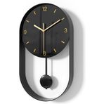 Şık Modern Sarkaçlı Duvar Saati W / 25 cm Yüz, Dekoratif ve Benzersiz Metal Çerçeve, Oturma Odası için Çağdaş Tasarım Duvar Saati Kuvars Saat Sessiz Süpürme, Siyah