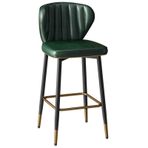 Şık Modern Yeşil Bar Taburesi, Arkalıklı, Yağlı, Mumlu Deri Koltuk Altın Ayak Dayama Kare Çerçeve - Mutfak ve Ofis Resepsiyonu için Mükemmel (75 cm)