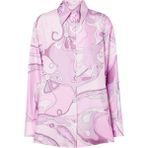 Şık Orkide Desenli Ipek Twill Gömlek - Pembe