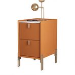 Şık Orta Yüzyıl Modern Yan Sehpa Minimalist Komodin 2 Çekmeceli Kompakt Sinterlenmiş Taş Komodin Küçük Alanlar için Turuncu 25x35x55 cm (9.8x13.7x21.6 inç)