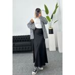 Şık Saten Kumaş Beli Lastikli Uzun 95CM Çan Etek - Siyah