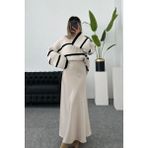 Şık Saten Kumaş Beli Lastikli Uzun Etek - Taş - XL
