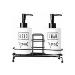 Şık Tasarımlı Beyaz Cam Sıvı Sabunluk Seti, Metal Stand İle El Sabunu Ve Deterjan Dispenseri