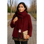 Şık ve Mutlu Bordo Premium Kaban Ceket Atkı Aksesuarlı