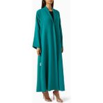 Şık Yaka Detaylı Uzun Abaya Modası Için Hafif Krepe Kumaş Tasarım - Yeşil - 58 - 60