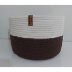 Şık Yuvarlak Hasır Sepet, Organizer ve Dekorasyon, 25X15CM, Beyaz ve Altın Detaylı - Amber - Seçenek 1