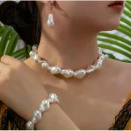 Şık Zarif Elegant Barok Inci Set Kolye Bileklik Küpe