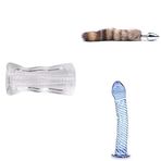 Sıkı Anal Tünel Mastürbatörü + Kuyruklu Anal Tıkaç Büyük + Cam Dildo Mavi Twister 19 cm