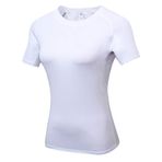 Sıkıştırma Tops Kadınlar Hızlı Kuru Fit Tank Sweat Shirt T-Shirt Tee Kısa Kollu Spor Egzersiz Atletik Fitness Koşu Activewear, beyaz, XXL