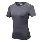 Sıkıştırma Tops Kadınlar Hızlı Kuru Fit Tank Sweat Shirt T-Shirt Tee Kısa Kollu Spor Egzersiz Atletik Fitness Koşu Activewear, gri, S